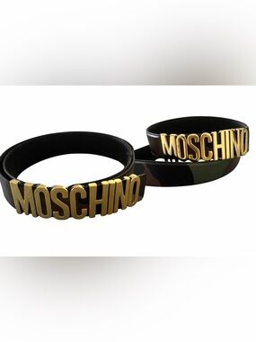 Moschino Couture Logo Belt Gold Buckle Black Camo